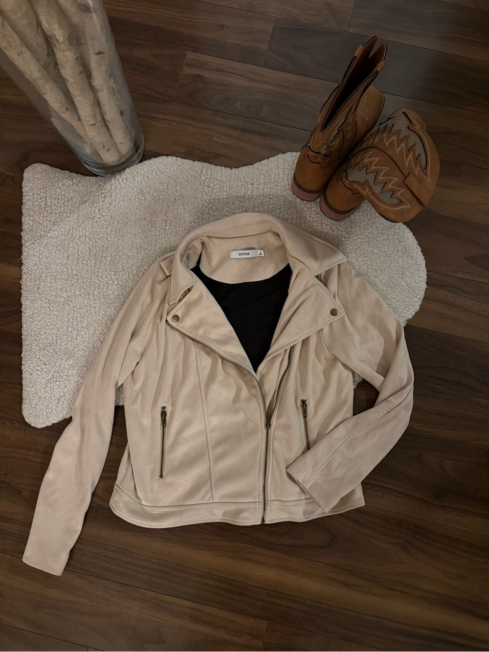 🤎BEIGE FAUX SUEDE MOTO JACKET